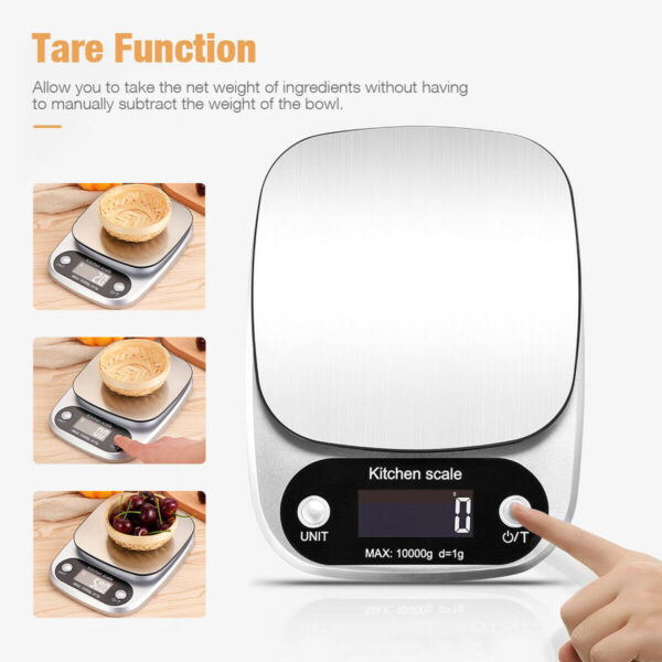 Digital Kitchen Food Diet Scale, Multifunction Weight Balance 22lbs 1g Kitchen Scale Stainless Steel Weighing Scale For Food Diet Postal Balance Measuring - Image 3