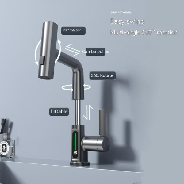 Intelligent Digital Display Faucet Pull-out Basin Faucet Temperature Digital Display Rotation - Image 8