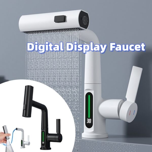 Intelligent Digital Display Faucet Pull-out Basin Faucet Temperature Digital Display Rotation - Image 5