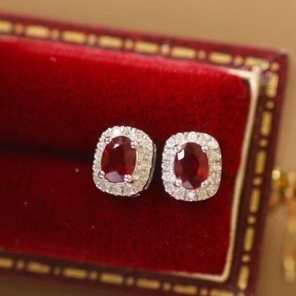 Real Gold Natural Ruby Diamond Stud Earrings Pigeon Blood Red Color - Image 6