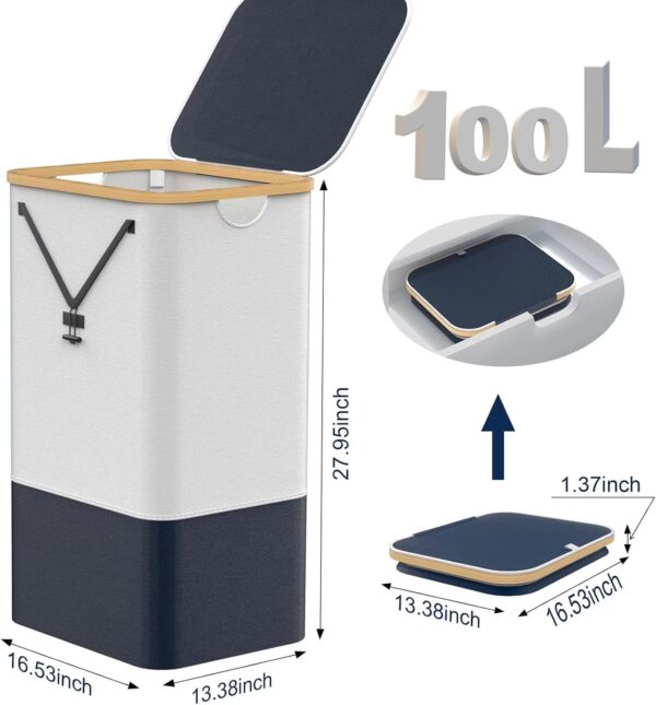 Laundry Hamper With Lid, 100L Large Laundry Basket With Removable Bag And Handles Collapsible Dirty Clothes Hamper Laundry Bin Storage Basket Organizer With For Bedroom,Bathroom,Dorm, Laundry Room,Toy - Image 2