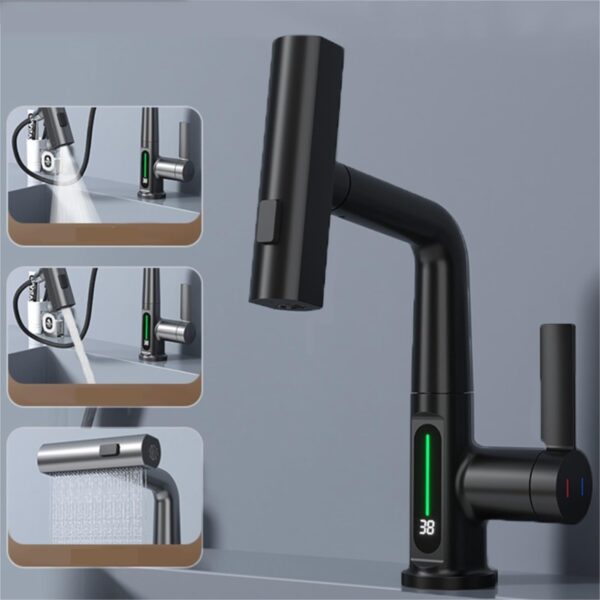 Intelligent Digital Display Faucet Pull-out Basin Faucet Temperature Digital Display Rotation - Image 2