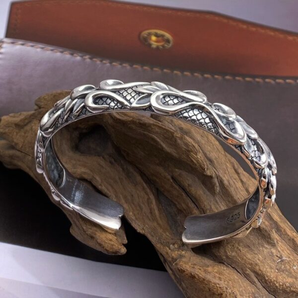 Retro Style S925 Sterling Silver Bracelet For Men Distressed - Image 5