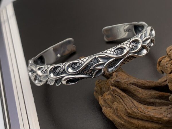 Retro Style S925 Sterling Silver Bracelet For Men Distressed - Image 2