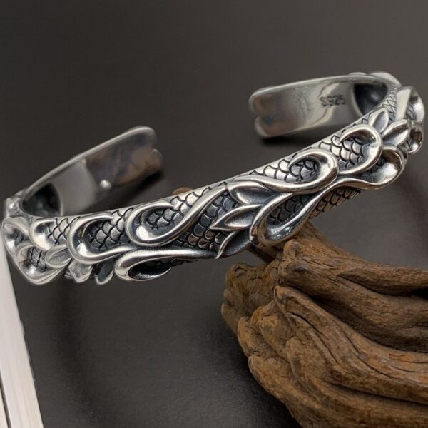 Retro Style S925 Sterling Silver Bracelet For Men Distressed