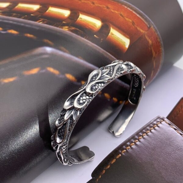 Retro Style S925 Sterling Silver Bracelet For Men Distressed - Image 4