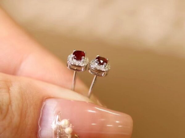 Real Gold Natural Ruby Diamond Stud Earrings Pigeon Blood Red Color - Image 5