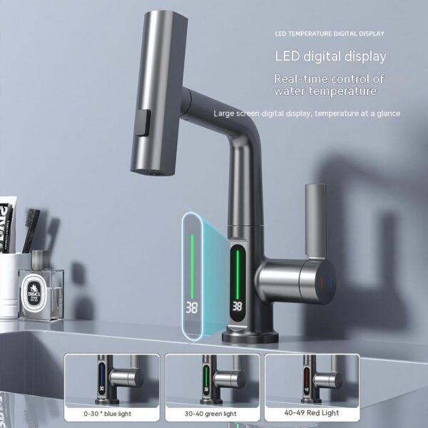 Intelligent Digital Display Faucet Pull-out Basin Faucet Temperature Digital Display Rotation - Image 6