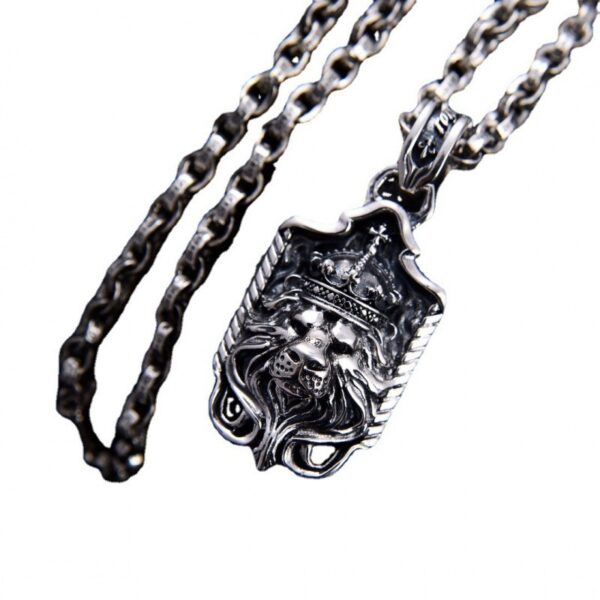 S925 Silver Dominant Lion Three Dimensional Hangtag Necklace - Image 6