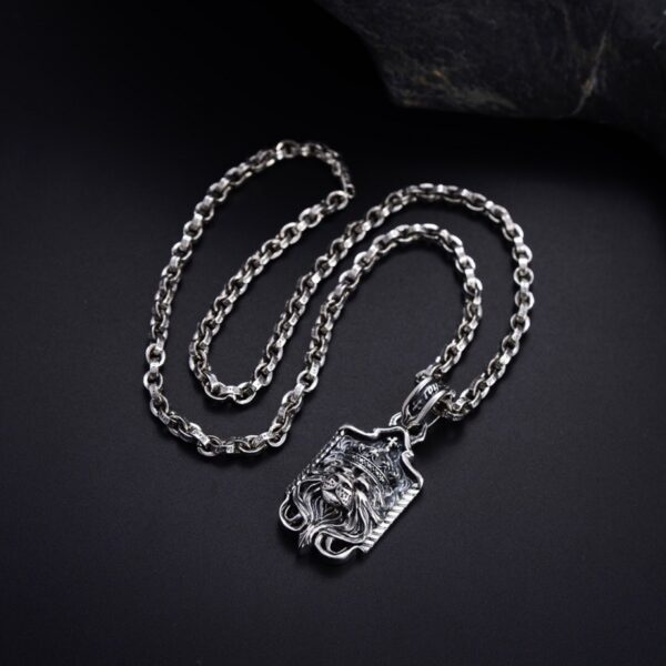 S925 Silver Dominant Lion Three Dimensional Hangtag Necklace - Image 5